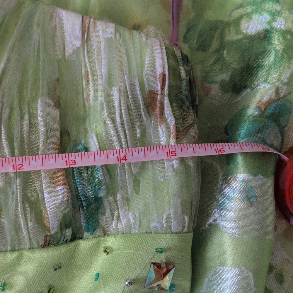 Blush Prom Green Floral Strapless Prom Gown - Picture 11 of 12